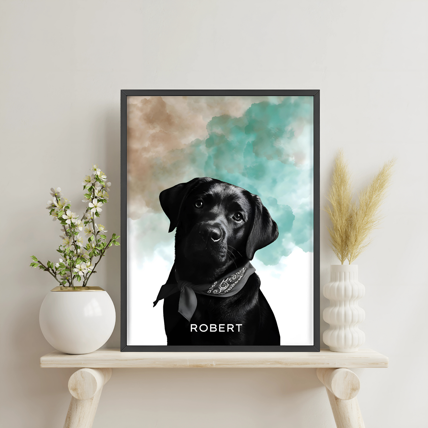 Custom Pet Portrait Poster with Wooden Frame