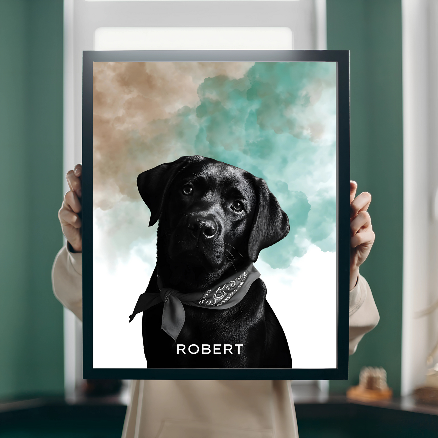 Custom Pet Portrait Poster with Wooden Frame